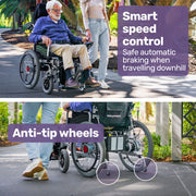 Power Electric Wheelchair, XL Wide Bariatric Chair Seat, Long Range, Recline Adjustment, Lithium Battery, 22
