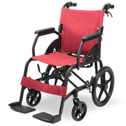Folding Transit Wheelchair, Lightweight Aluminium for Easy Transport, Crimson Red