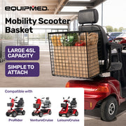 EQUIPMED Mobility Scooter Basket for VentureCruise, LeisureCruise & ProRider, Simple Tool-less attachment