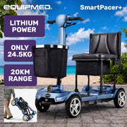EQUIPMED SmartPacer+ Ultra-Lightweight Mobility Scooter, Li-ion Battery, Foldable, Airline Approved, 120kg Capacity, Blue