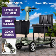 EQUIPMED SmartPacer+ Ultra-Lightweight Mobility Scooter, Li-ion Battery, Foldable, Airline Approved, 120kg Capacity, Green