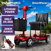 EQUIPMED SmartPacer+ Ultra-Lightweight Mobility Scooter, Li-ion Battery, Only 19kg, Foldable, Airline Approved, 120kg Capacity, Red