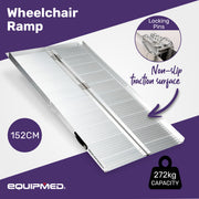 152cm Portable Folding Aluminium Access Ramp, 272kg Rated, for Wheelchair, Mobility Scooter, Rollator - Silver