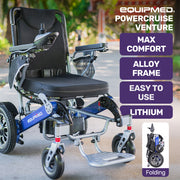 Electric Folding Wheelchair Power, Long Range, Folding, Aluminium Frame, Lithium Battery, Blue