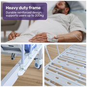 EQUIPMED 4 Function Medical Bed, w/ Mattress & Over Bed Table, Easy Manual Adjustable Back and Leg Incline, IV Pole