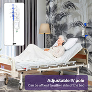 EQUIPMED 4 Function Medical Bed, w/ Mattress & Over Bed Table, Easy Manual Adjustable Back and Leg Incline, IV Pole