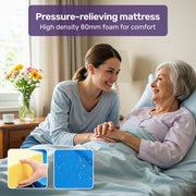 EQUIPMED 7 Function Medical Bed, w/ Mattress & Over Bed Table, Adjustable Back and Leg Lifting, Lateral Tilting, Commode Bowl, IV Pole