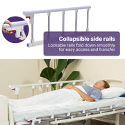 EQUIPMED 4 Function Medical Bed, w/ Mattress & Over Bed Table, Easy Manual Adjustable Back and Leg Incline, IV Pole
