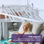 EQUIPMED Electric 8 Function Medical Bed , w/ Mattress & Over Bed Table, Adjustable Back and Leg Lifting, Lateral Tilting, Commode Bowl, IV Pole
