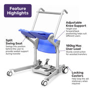 EQUIPMED Manual Sit to Stand Aid Transfer Chair Device, Patient and Elderly Mover