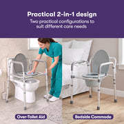 EQUIPMED Foldable Over Toilet Aid, Night Commode, Splash Guard, Commode Pail, Padded Armrests, 7 Adj. Heights, Non-Slip Feet, 136kg Rated