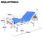 EQUIPMED 4 Function Medical Bed, w/ Mattress & Over Bed Table, Easy Manual Adjustable Back and Leg Incline, IV Pole