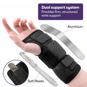 EQUIPMED Left Wrist and Hand Brace with Aluminium Splint & Flexible Support, Black