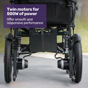 Electric Folding Wheelchair, Folding, XL Wide Seat, Long Range, Lithium Battery, Black