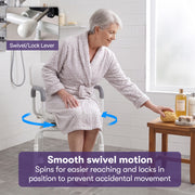 EQUIPMED Shower Swivel Chair, 136kg Capacity, Padded Armrests, Adjustable Height, Non-slip Seat/Feet, Rehabiltiation and Senior Care, Injury Support Bathing Aid