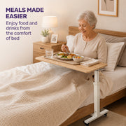 EQUIPMED Overbed Table with Gas Lift, 15kg Load, Steel Frame, 78-107cm Adjustable Height, Lockable Castors, Home Care Use