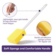EQUIPMED Long Handled Bath Sponge, Bathing and Shower Aid for Elderly & Limited Mobility