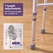 EQUIPMED Foldable Over Toilet Aid, Night Commode, Splash Guard, Commode Pail, Padded Armrests, 7 Adj. Heights, Non-Slip Feet, 136kg Rated