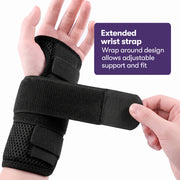 EQUIPMED Left Wrist and Hand Brace with Aluminium Splint & Flexible Support, Black