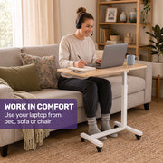 EQUIPMED Overbed Table with Gas Lift, 15kg Load, Steel Frame, 78-107cm Adjustable Height, Lockable Castors, Home Care Use