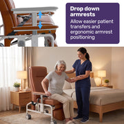 EQUIPMED Deluxe Mobile Geriatric Recliner Day Chair, Adjustable and Removable Meal Tray, Drop Down Armrests, 3 Heights, Leg Rest, Waterproof Leatherette