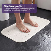 EQUIPMED 35 x 76cm Shower Mat with Suction Cups, Synthetic Rubber, Anti-Slip Bath Aid for Wet Areas, White