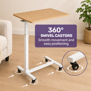 EQUIPMED Overbed Table with Gas Lift, 15kg Load, Steel Frame, 78-107cm Adjustable Height, Lockable Castors, Home Care Use