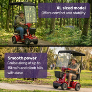 Equipmed ComfortCruise Mobility Scooter with Roof, Red