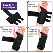 EQUIPMED Left Wrist and Hand Brace with Aluminium Splint & Flexible Support, Black