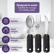 EQUIPMED Adaptive Non-slip Grip Cutlery Set, Bendable Fork and Spoon, Curved Easy Cut Knife, Large Ergonomic Handles, Arthritis & Limited Dexterity Eating Aid