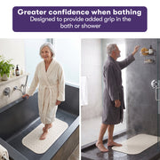 EQUIPMED 35 x 76cm Shower Mat with Suction Cups, Synthetic Rubber, Anti-Slip Bath Aid for Wet Areas, White