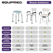 EQUIPMED Shower Swivel Chair, 136kg Capacity, Padded Armrests, Adjustable Height, Non-slip Seat/Feet, Rehabiltiation and Senior Care, Injury Support Bathing Aid