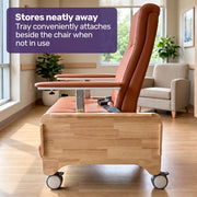 EQUIPMED Deluxe Mobile Geriatric Recliner Day Chair, Adjustable and Removable Meal Tray, Drop Down Armrests, 3 Heights, Leg Rest, Waterproof Leatherette