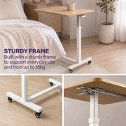 EQUIPMED Overbed Table with Gas Lift, 15kg Load, Steel Frame, 78-107cm Adjustable Height, Lockable Castors, Home Care Use