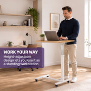 EQUIPMED Overbed Table with Gas Lift, 15kg Load, Steel Frame, 78-107cm Adjustable Height, Lockable Castors, Home Care Use