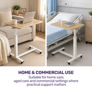 EQUIPMED Overbed Table with Gas Lift, 15kg Load, Steel Frame, 78-107cm Adjustable Height, Lockable Castors, Home Care Use