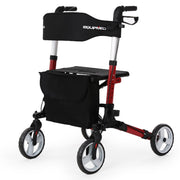 Foldable Aluminium Walking Frame Rollator with Bag and Seat, Red