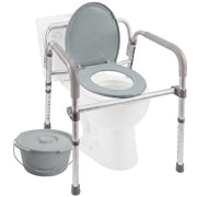 EQUIPMED Foldable Over Toilet Aid, Night Commode, Splash Guard, Commode Pail, Padded Armrests, 7 Adj. Heights, Non-Slip Feet, 136kg Rated