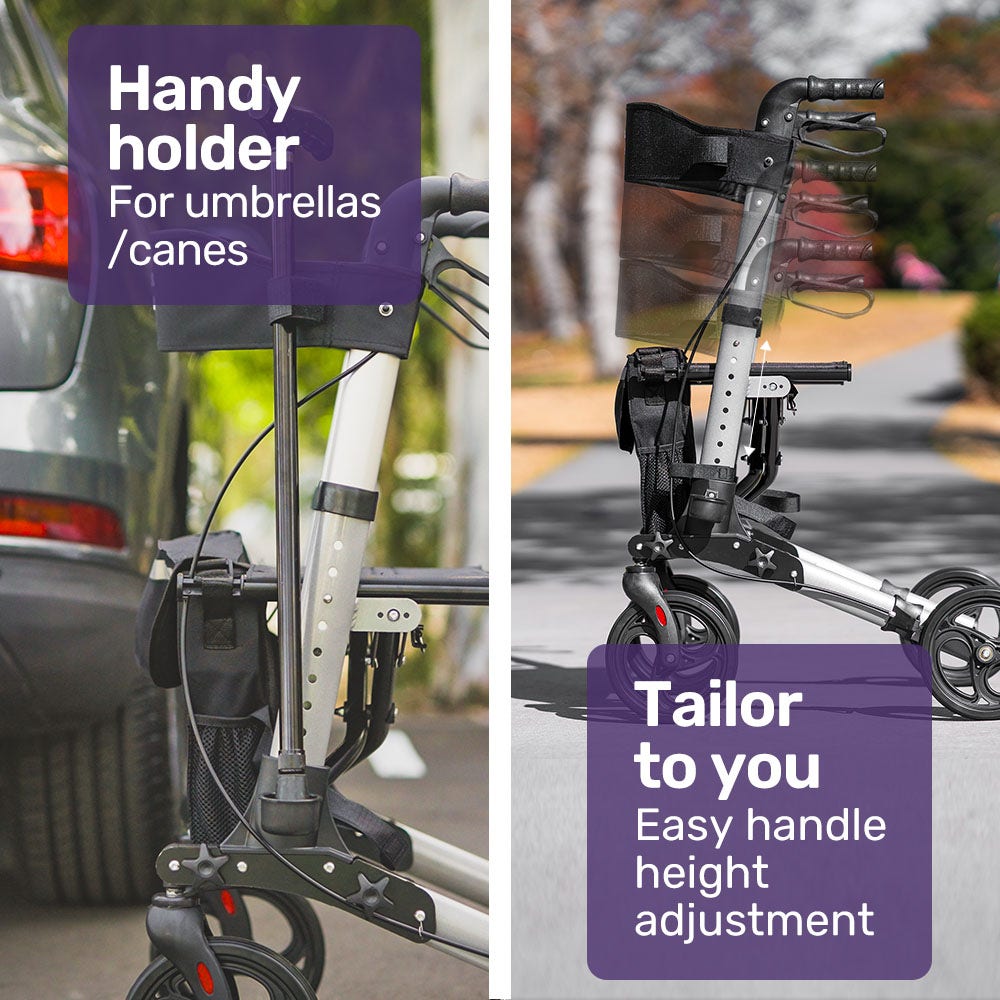 Quick Move Rollater EasyStride Quick-Fold Aluminium Rollator - Silver – Equipmed