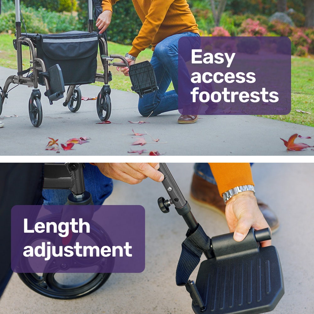 SmartRoller 2-in-1 Aluminium Rollator and Transit Wheelchair - Titaniu ...