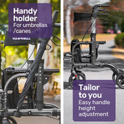 SmartRoller 2-in-1 Aluminium Rollator and Transit Wheelchair - Titanium