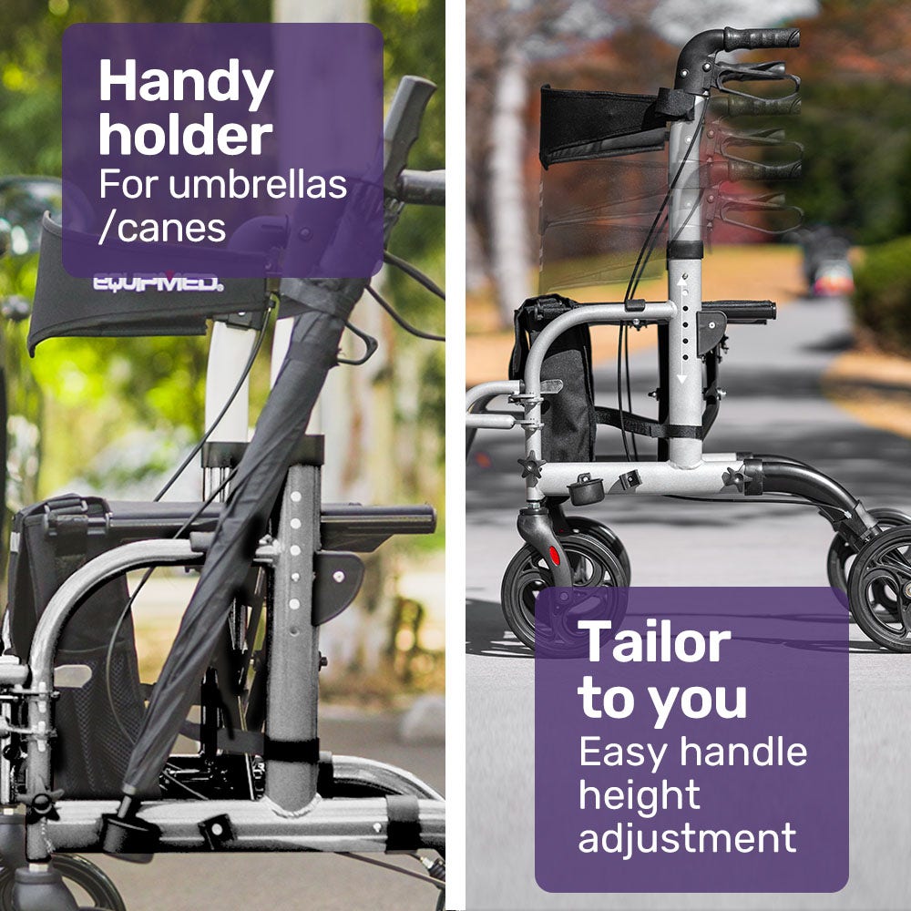 SmartRoller 2-in-1 Aluminium Rollator and Transit Wheelchair - Silver ...