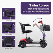 SmartRider Mid-Sized Compact Electric Mobility Scooter - Black & Red