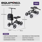 Knee Scooter Walker, Disc Brake - Suspension Bag - Broken Leg Ankle Foot Mobility - Crutches Alternative - Black
