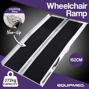 152cm Portable Folding Aluminium Access Ramp 272kg Rated, Black Ultra-Grip, for Wheelchair, Mobility Scooter