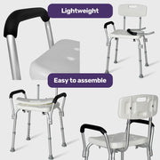 EQUIPMED Shower Chair Bath Seat, 120kg Capacity, with Arms, Adjustable Height, for Elderly, White