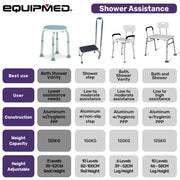 EQUIPMED Shower Chair Bath Seat, 120kg Capacity, with Arms, Adjustable Height, for Elderly, White