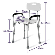 EQUIPMED Shower Chair Bath Seat, 120kg Capacity, with Arms, Adjustable Height, for Elderly, White