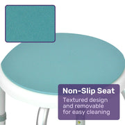 Shower Chair Bath Stool with 360-degree Swivel Rotating Seat for Elderly, White/Blue