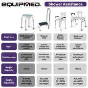 Shower Chair Bath Stool with 360-degree Swivel Rotating Seat for Elderly, White/Blue
